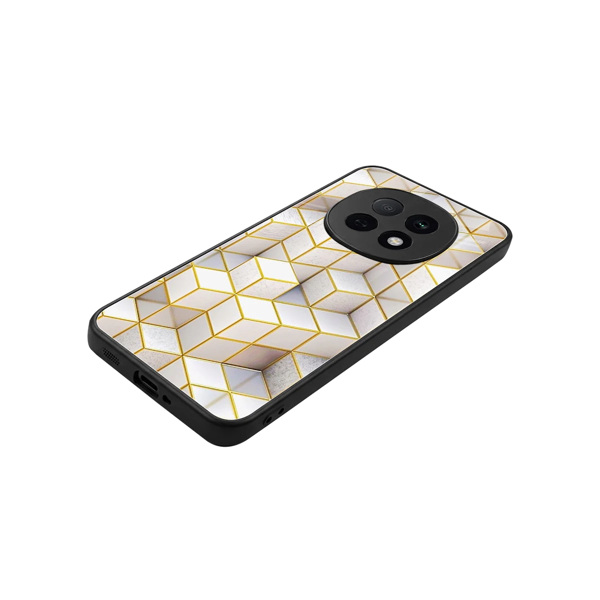 Golden Geometry stylish phone case for oppo f29 pro 5g | glossy glass and slim fit