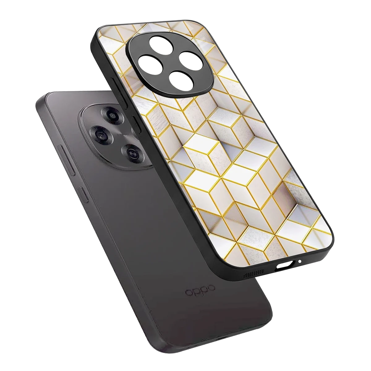 Golden Geometry sleek oppo f31 pro 5g cover with tempered glass back and TPU edges