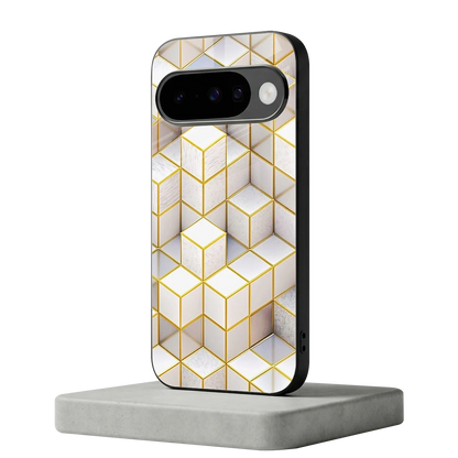 Golden Geometry google pixel 10 mobile cover | shockproof glass phone case