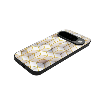 Golden Geometry stylish phone case for google pixel 10 | glossy glass and slim fit
