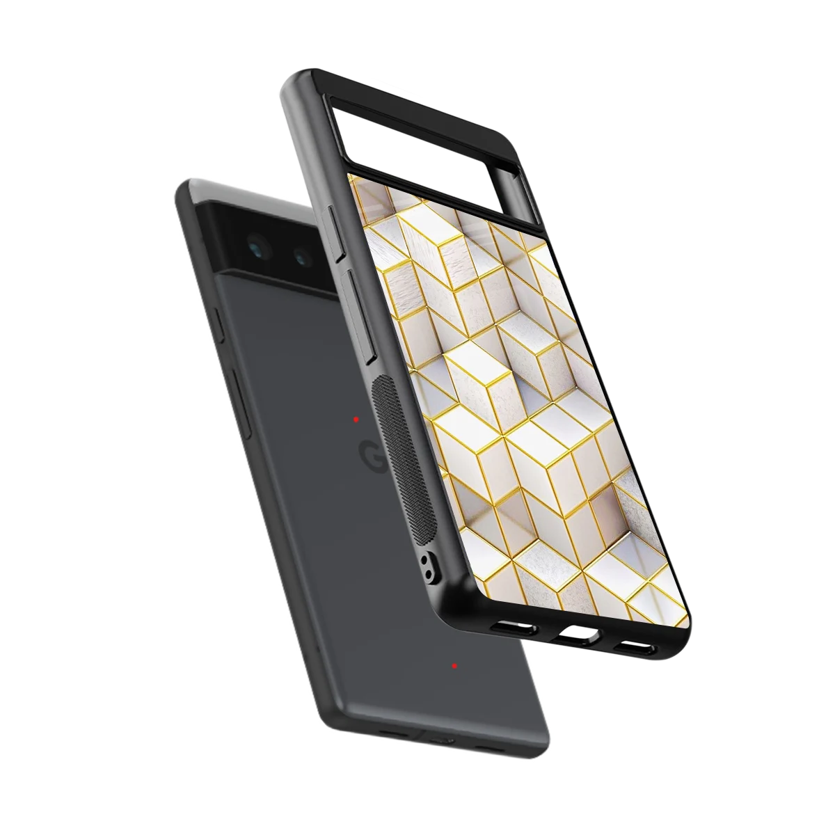 Golden Geometry sleek google pixel 6 cover with tempered glass back and TPU edges