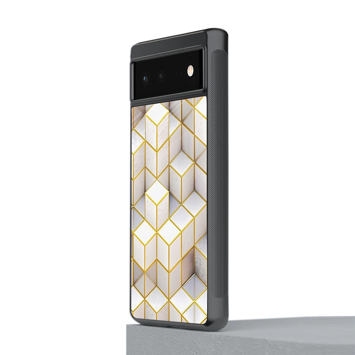 Golden Geometry stylish phone case for google pixel 6a | glossy glass and slim fit