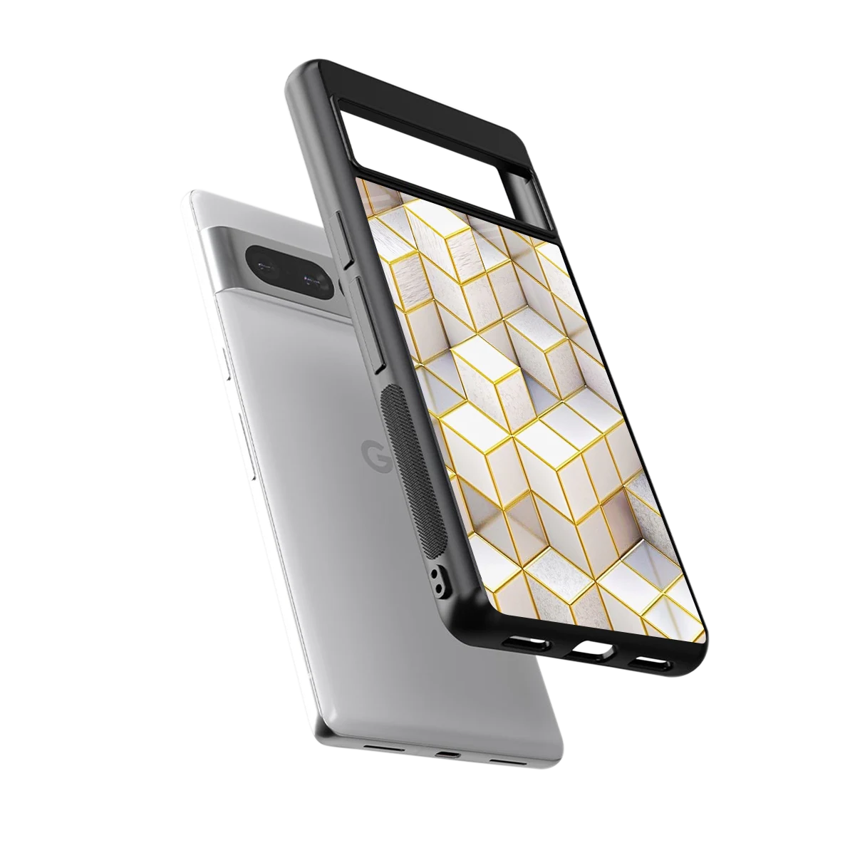 Golden Geometry sleek google pixel 7 pro cover with tempered glass back and TPU edges