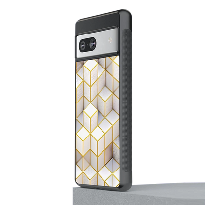Golden Geometry stylish phone case for google pixel 7a | glossy glass and slim fit