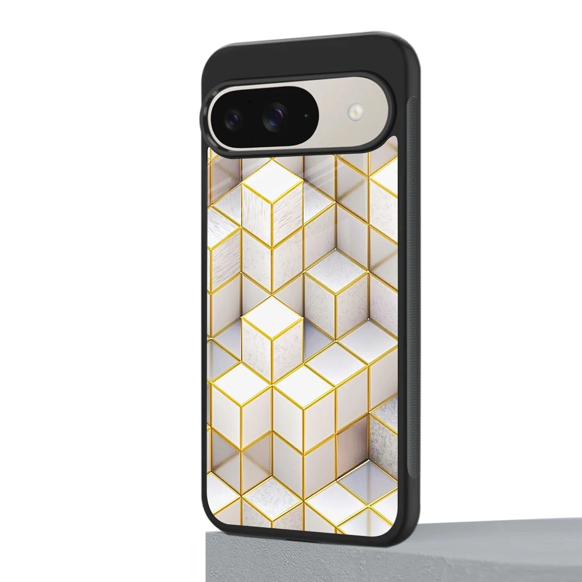 Golden Geometry google pixel 9 mobile cover | shockproof glass phone case