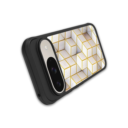 Golden Geometry stylish phone case for google pixel 9 | glossy glass and slim fit