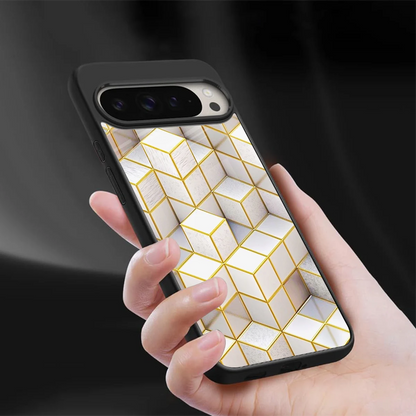 Golden Geometry sleek google pixel 9 pro cover with tempered glass back and TPU edges