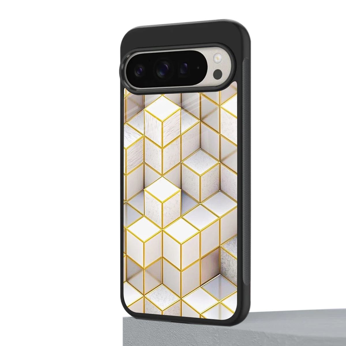 Golden Geometry google pixel 9 pro mobile cover | shockproof glass phone case