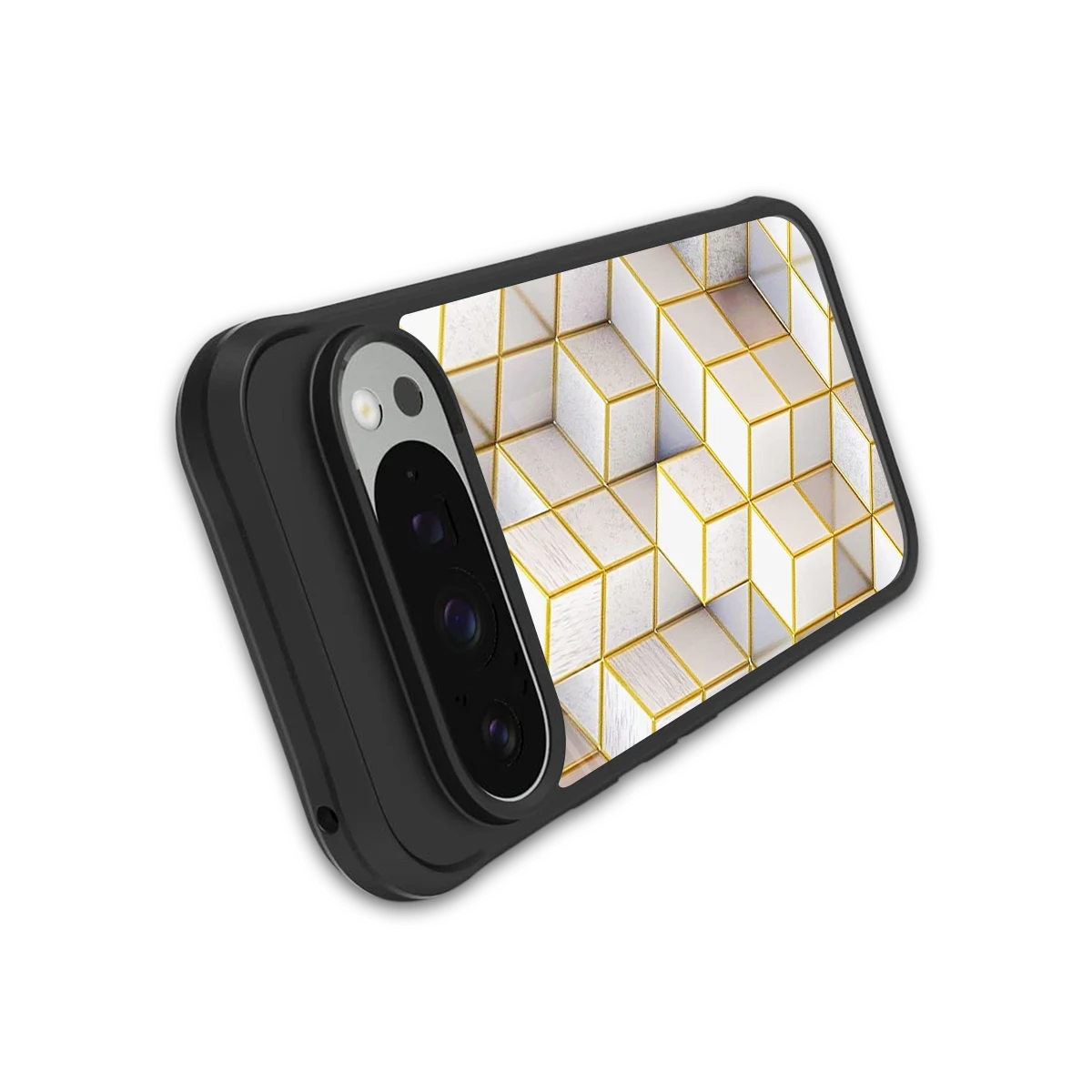 Golden Geometry stylish phone case for google pixel 9 pro xl | glossy glass and slim fit
