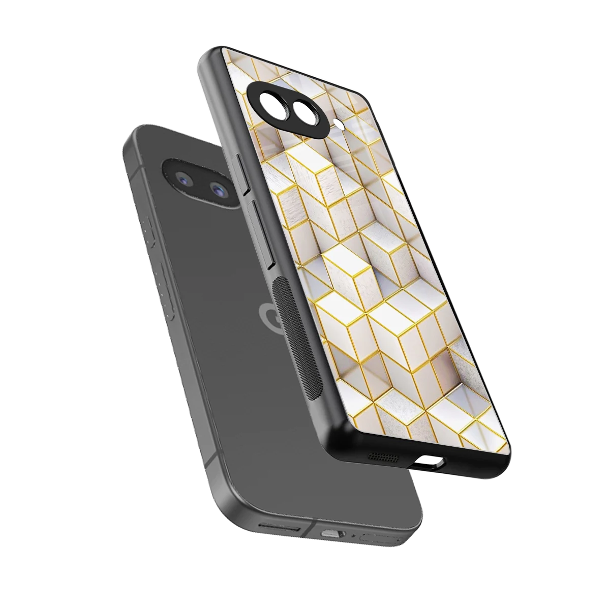 Golden Geometry sleek google pixel 10a cover with tempered glass back and TPU edges