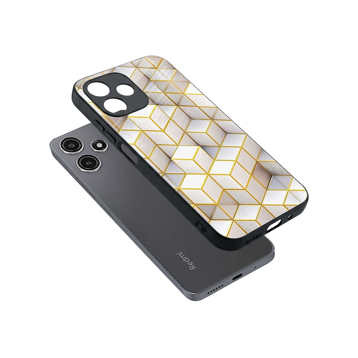 Golden Geometry sleek redmi 12 5g cover with tempered glass back and TPU edges