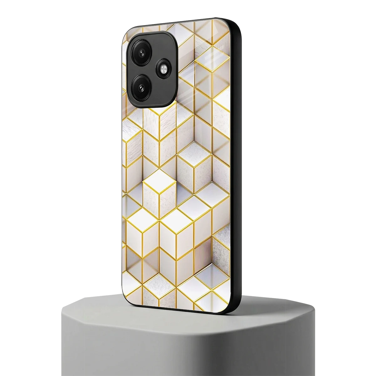 Golden Geometry redmi 12 5g mobile cover | shockproof glass phone case