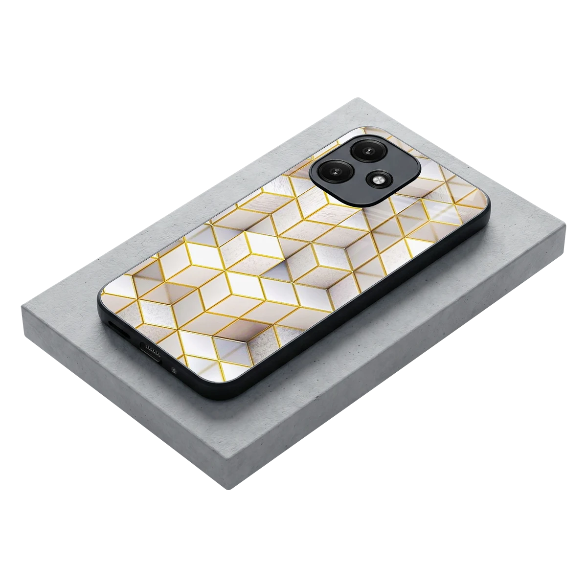 Golden Geometry stylish phone case for redmi 12 5g | glossy glass and slim fit