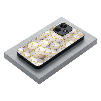 Golden Geometry stylish phone case for redmi 12 5g | glossy glass and slim fit
