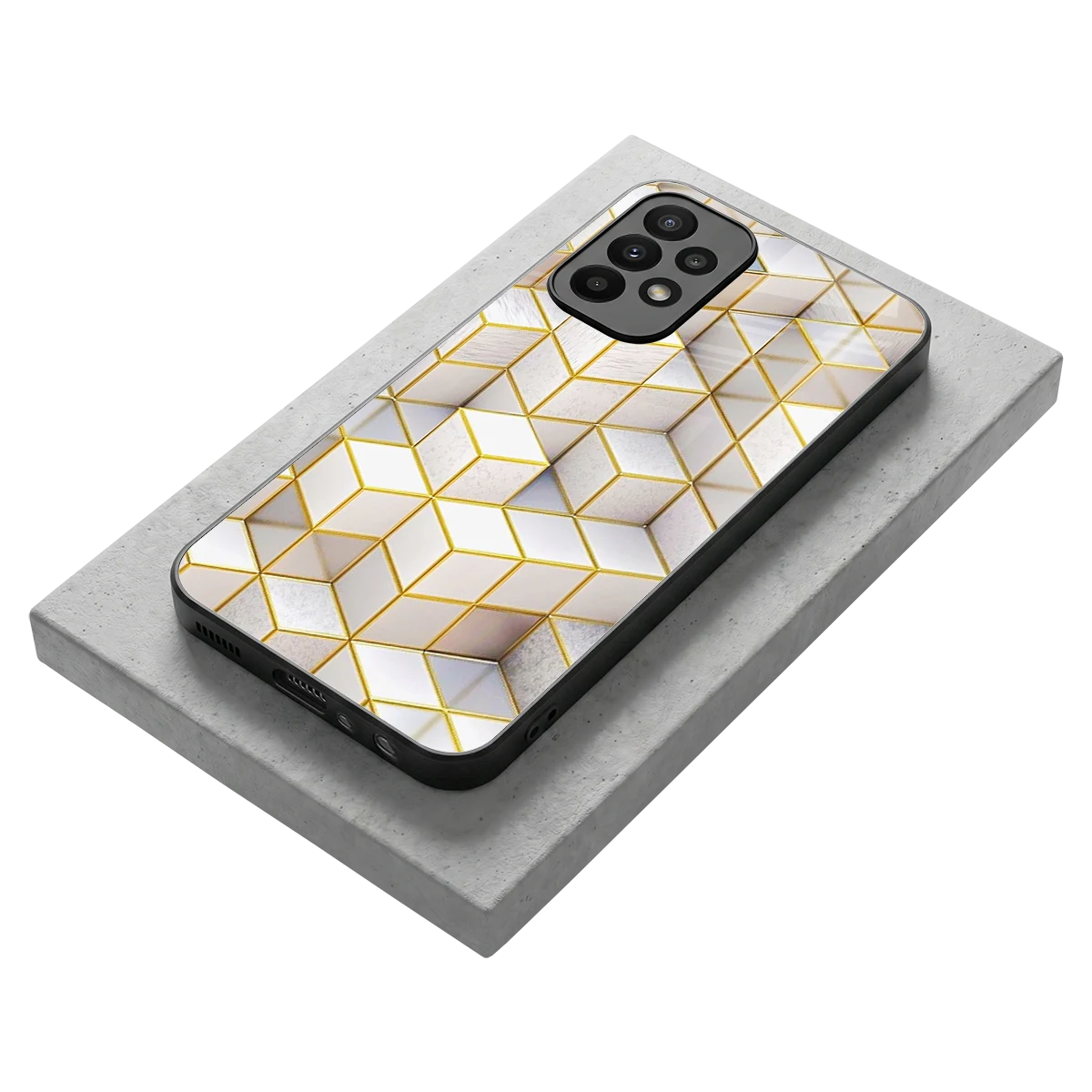 Golden Geometry stylish phone case for samsung galaxy a23 | glossy glass and slim fit