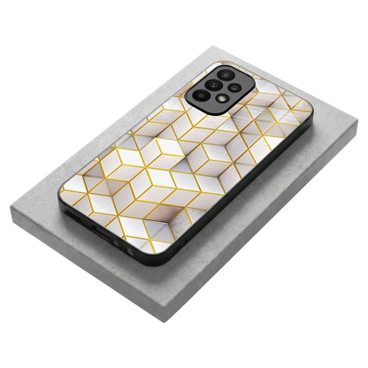 Golden Geometry stylish phone case for samsung galaxy a23 | glossy glass and slim fit