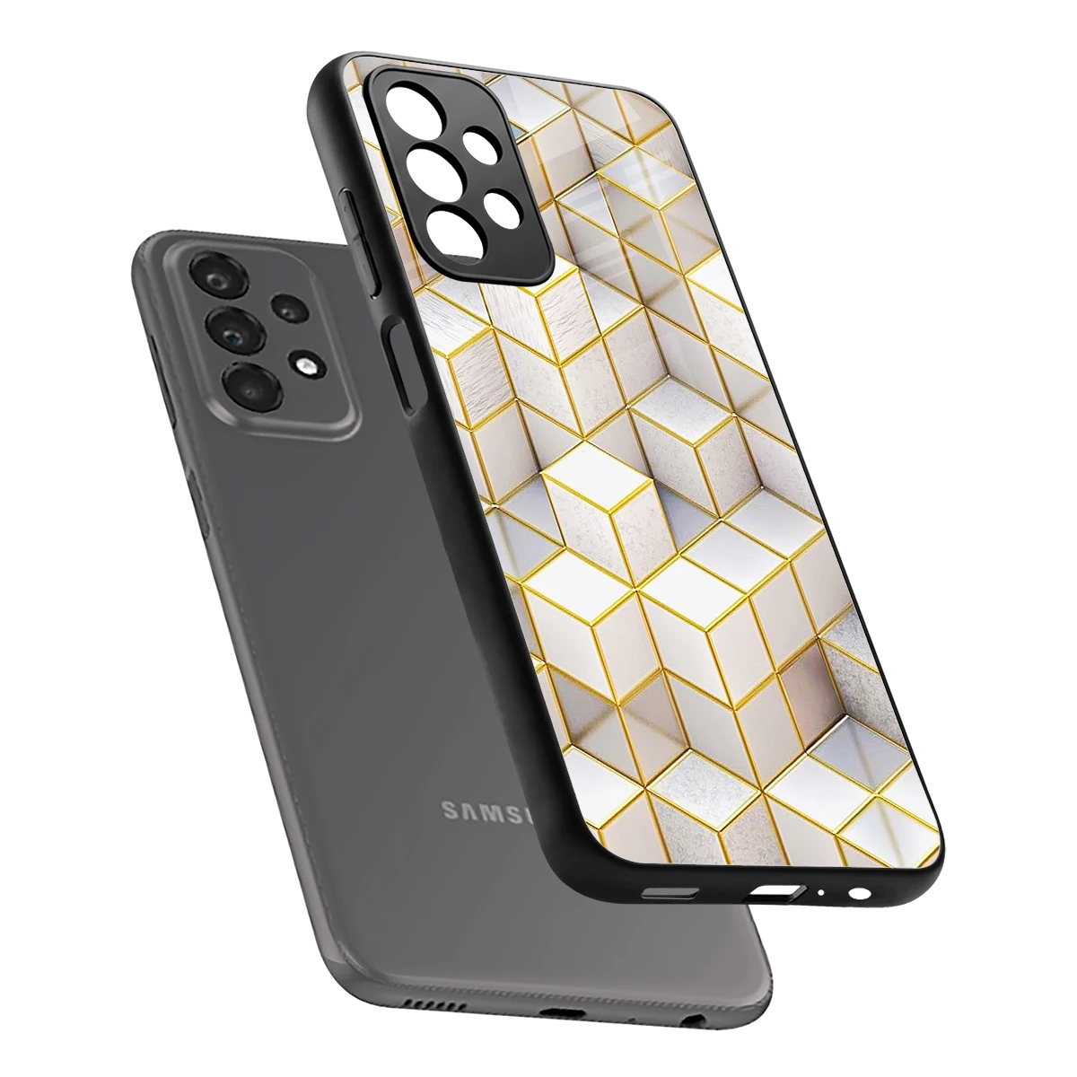 Golden Geometry sleek samsung galaxy a23 cover with tempered glass back and TPU edges