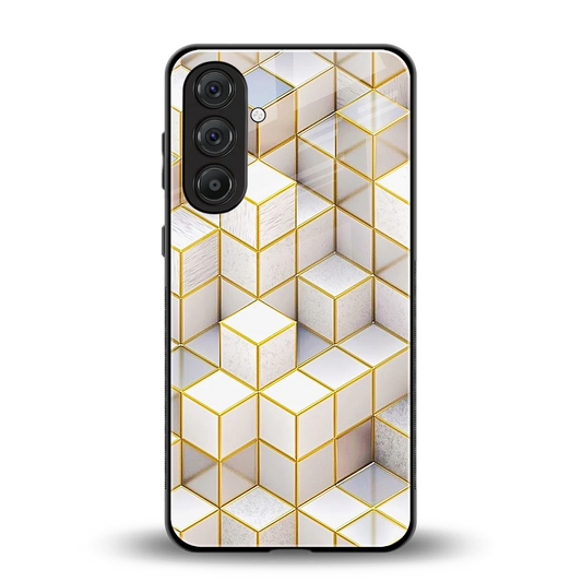 Golden Geometry back phone cover | glass case for samsung galaxy m36 5g
