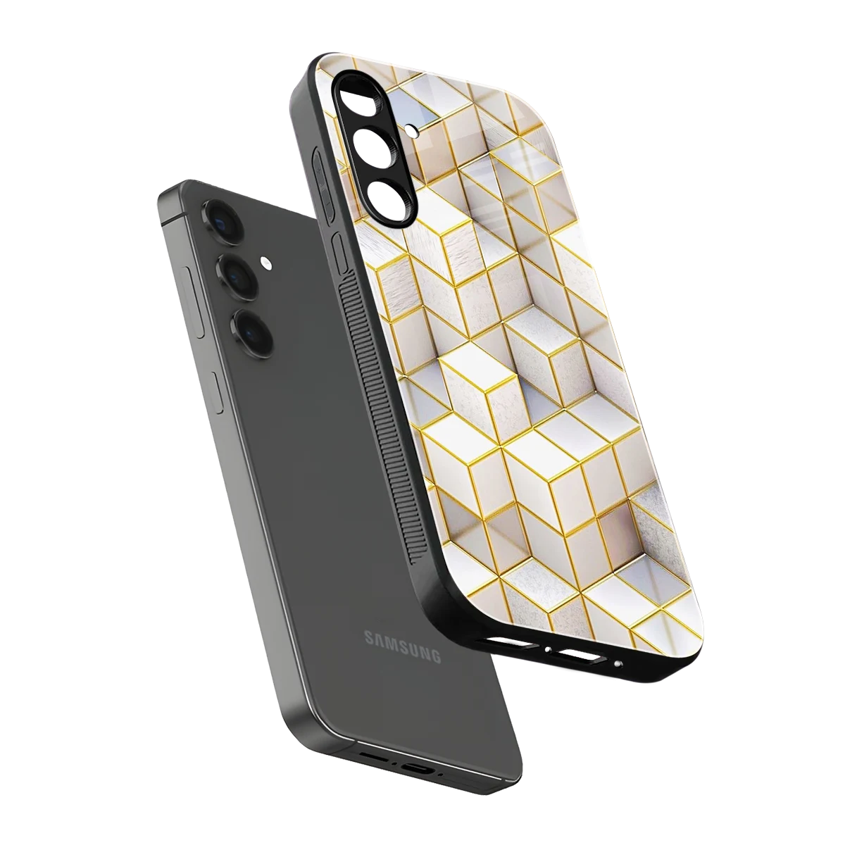 Golden Geometry sleek samsung galaxy a55 5g cover with tempered glass back and TPU edges