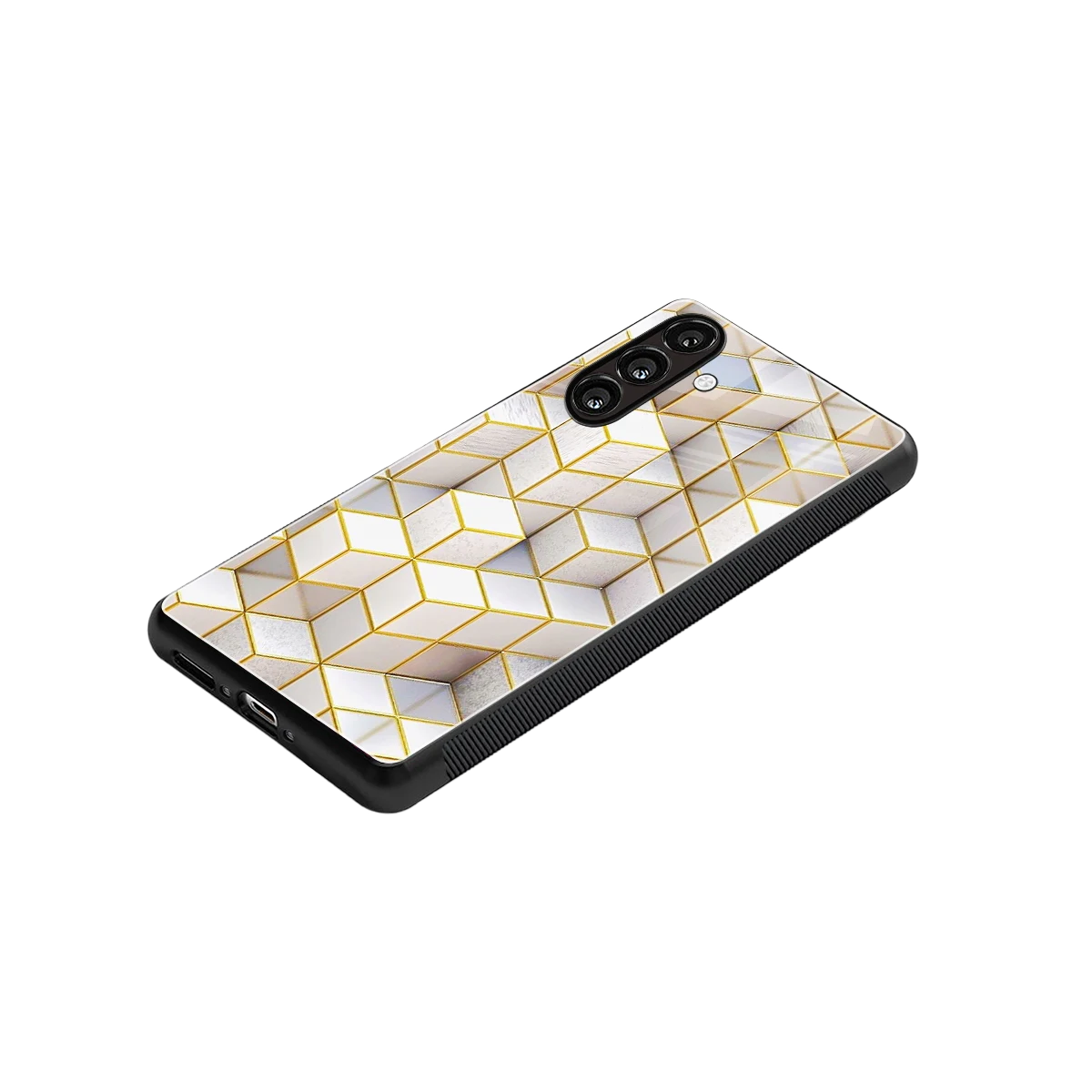 Golden Geometry stylish phone case for samsung galaxy a55 5g | glossy glass and slim fit