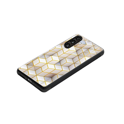 Golden Geometry stylish phone case for samsung galaxy a55 5g | glossy glass and slim fit
