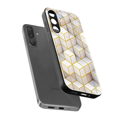 Golden Geometry sleek samsung galaxy m36 5g cover with tempered glass back and TPU edges