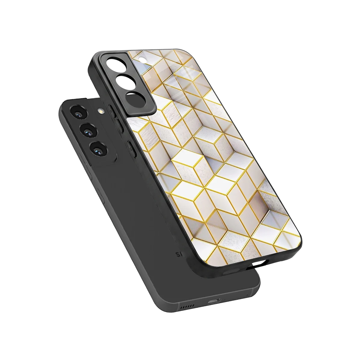 Golden Geometry sleek samsung galaxy s22 cover with tempered glass back and TPU edges