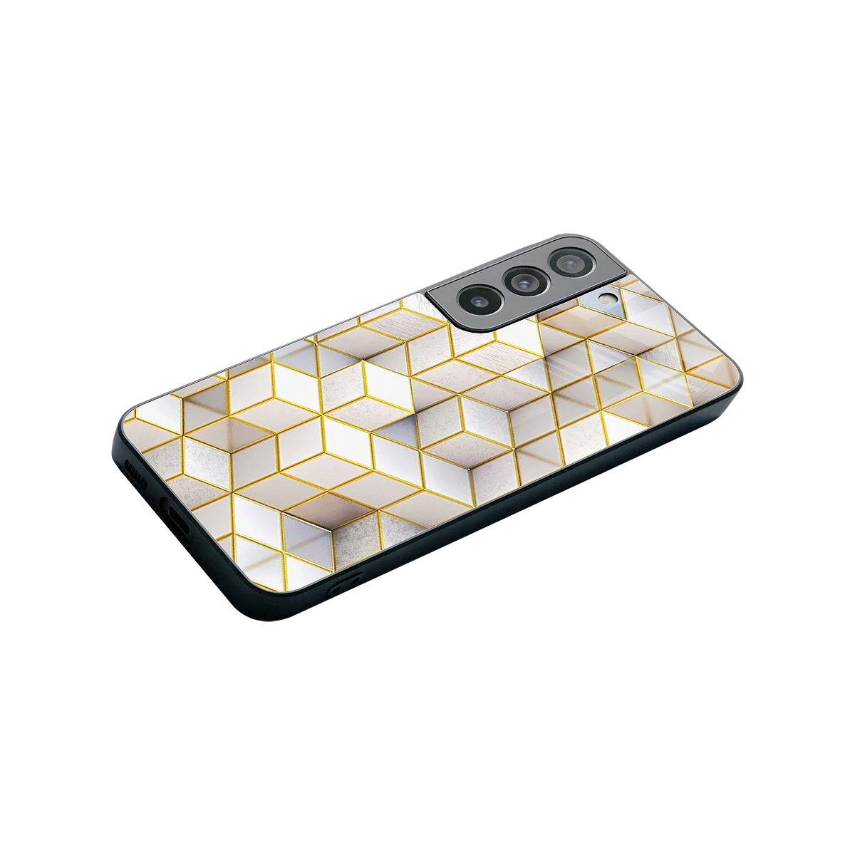 Golden Geometry stylish phone case for samsung galaxy s22 | glossy glass and slim fit