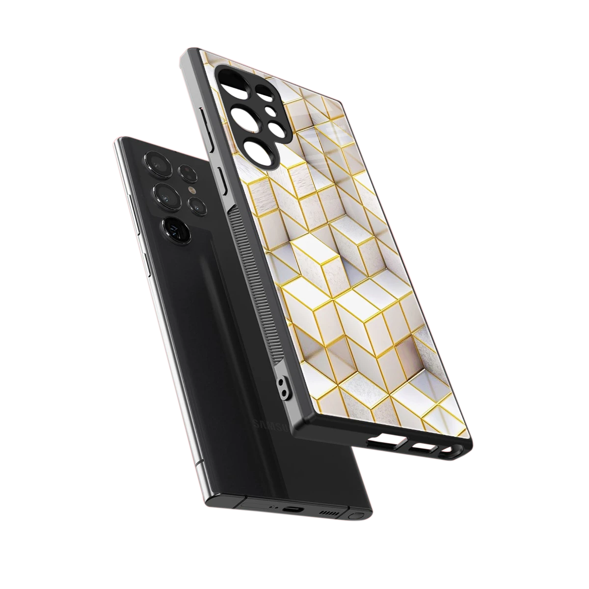 Golden Geometry sleek samsung galaxy s24 ultra cover with tempered glass back and TPU edges