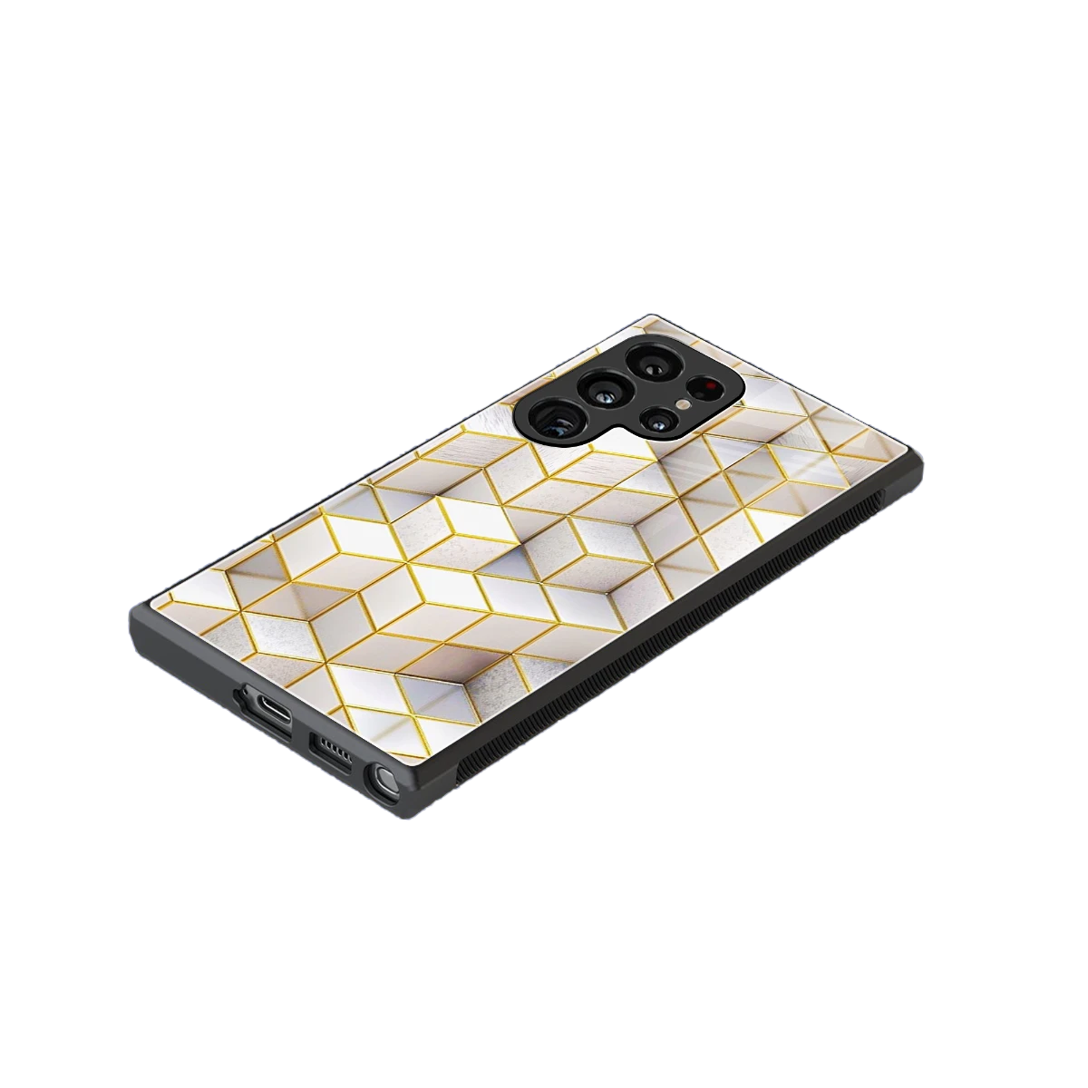 Golden Geometry stylish phone case for samsung galaxy s23 ultra | glossy glass and slim fit