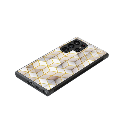 Golden Geometry stylish phone case for samsung galaxy s24 ultra | glossy glass and slim fit