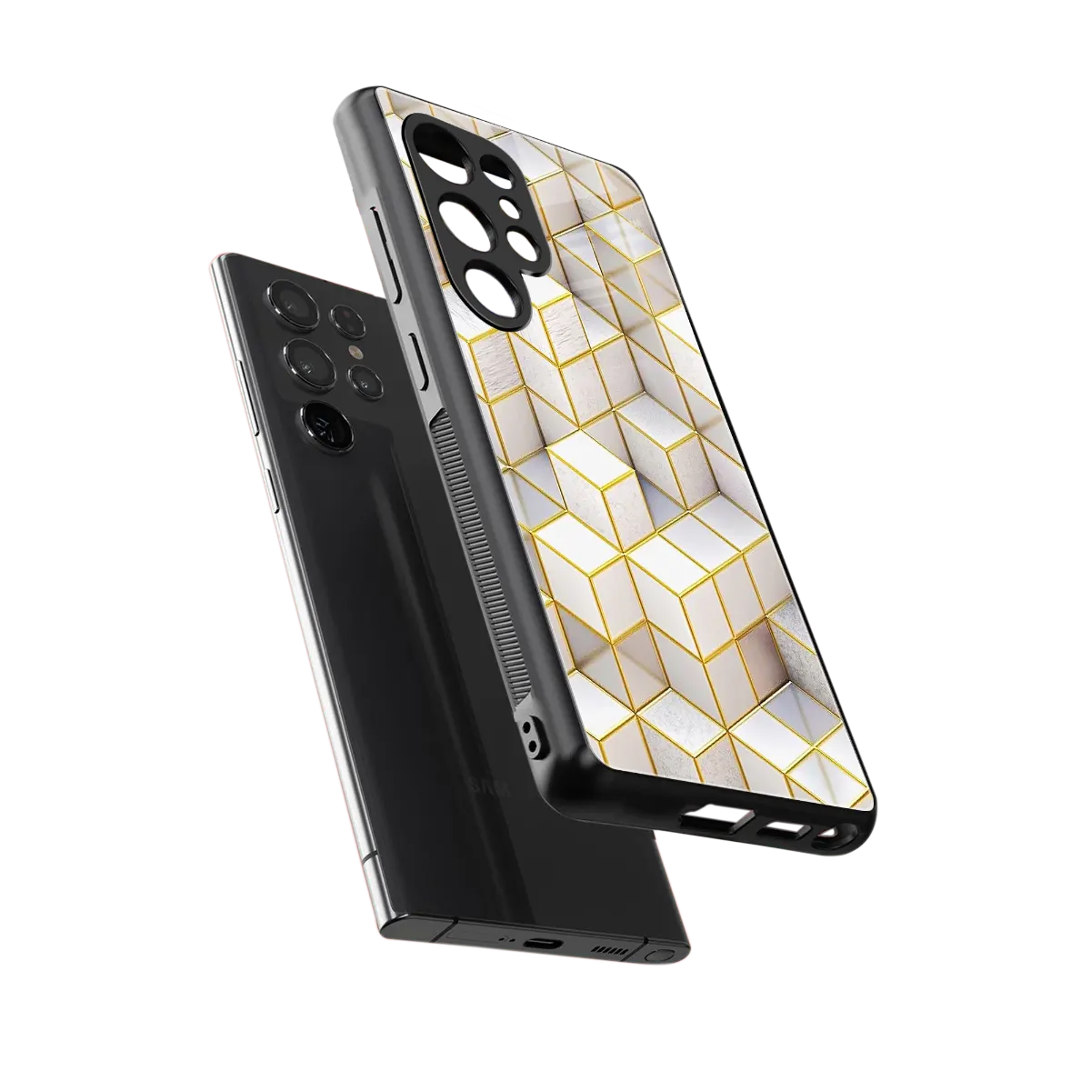 Golden Geometry sleek samsung galaxy s25 ultra cover with tempered glass back and TPU edges
