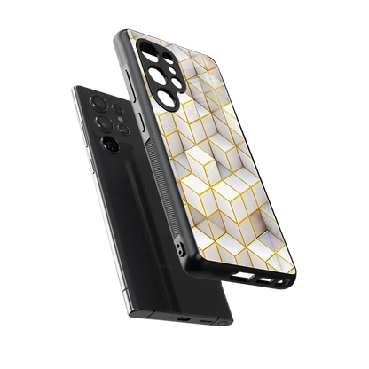 Golden Geometry sleek samsung galaxy s25 ultra cover with tempered glass back and TPU edges