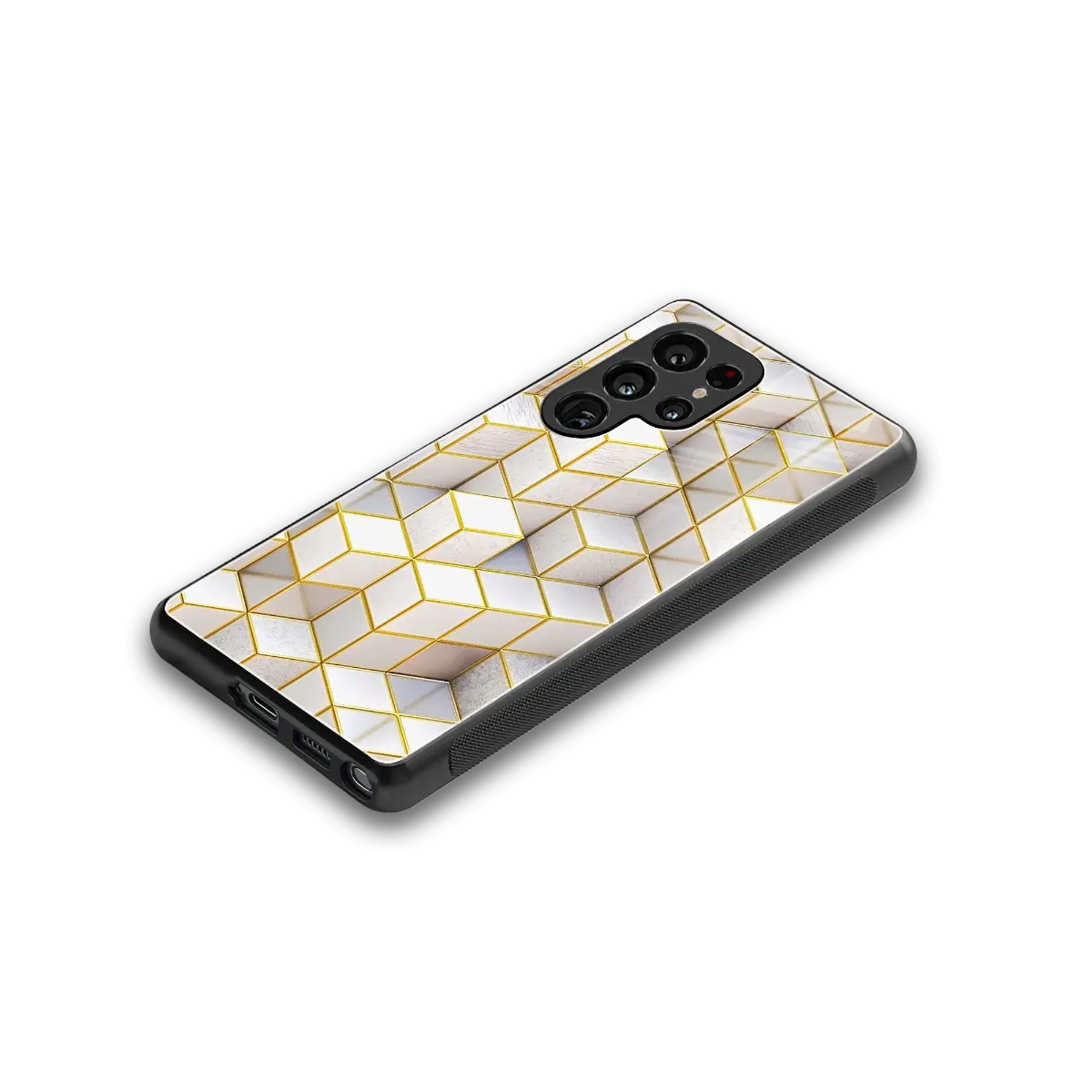Golden Geometry stylish phone case for samsung galaxy s25 ultra | glossy glass and slim fit