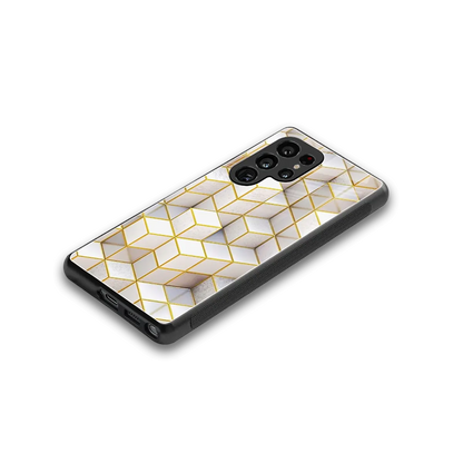 Golden Geometry stylish phone case for samsung galaxy s25 ultra | glossy glass and slim fit