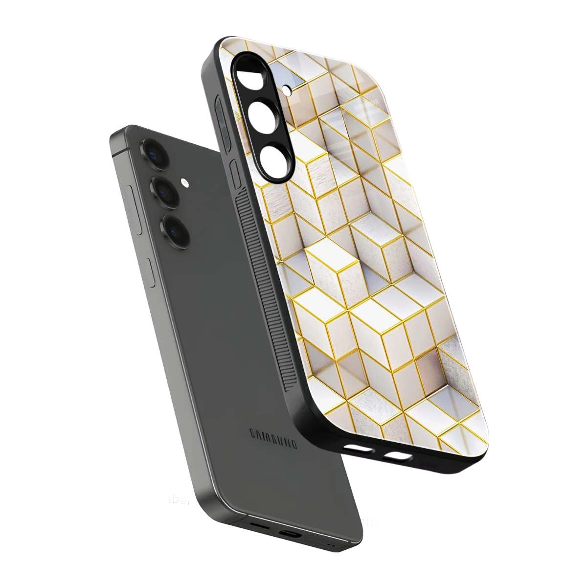 Golden Geometry sleek samsung galaxy s25 cover with tempered glass back and TPU edges