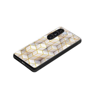 Golden Geometry stylish phone case for samsung galaxy s23 plus | glossy glass and slim fit