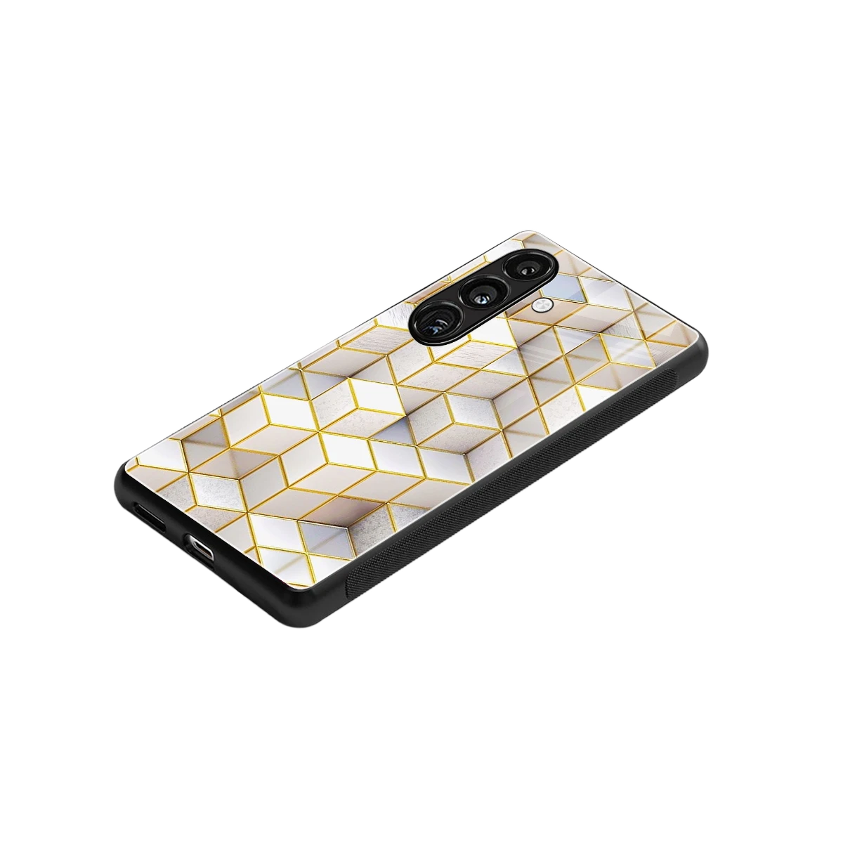 Golden Geometry stylish phone case for samsung galaxy s23 fe | glossy glass and slim fit