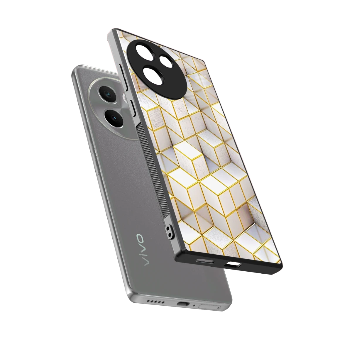 Golden Geometry sleek vivo v30e cover with tempered glass back and TPU edges