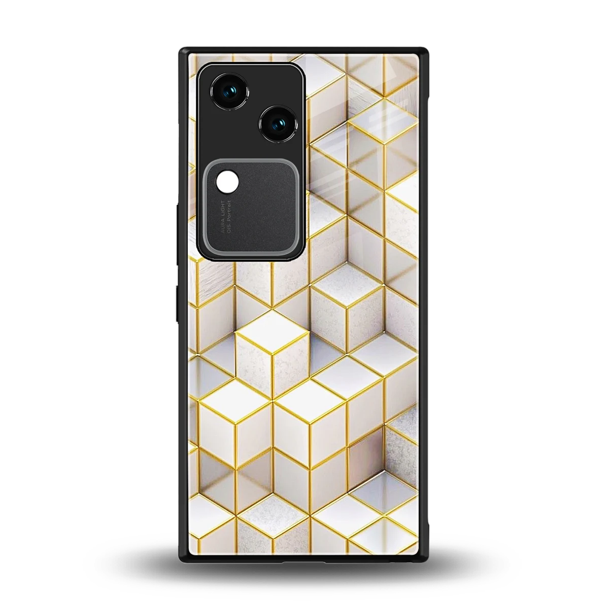 Golden Geometry back phone cover | glass case for vivo v30