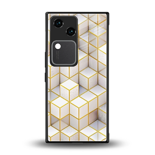 Golden Geometry back phone cover | glass case for vivo v30