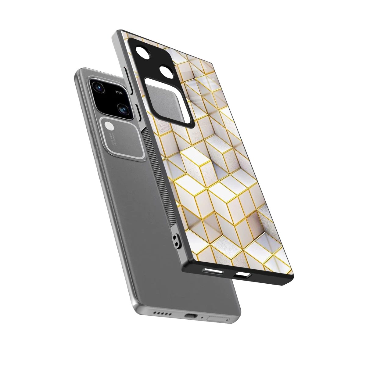 Golden Geometry sleek vivo v30 cover with tempered glass back and TPU edges