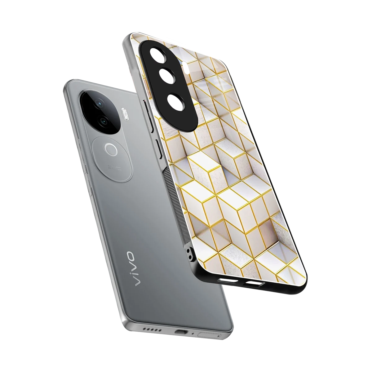 Golden Geometry sleek vivo v40e cover with tempered glass back and TPU edges