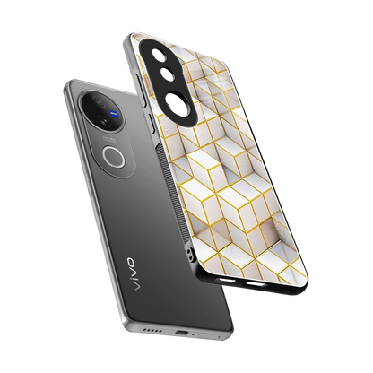 Golden Geometry sleek vivo v50 cover with tempered glass back and TPU edges
