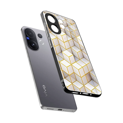 Golden Geometry sleek vivo v60 cover with tempered glass back and TPU edges