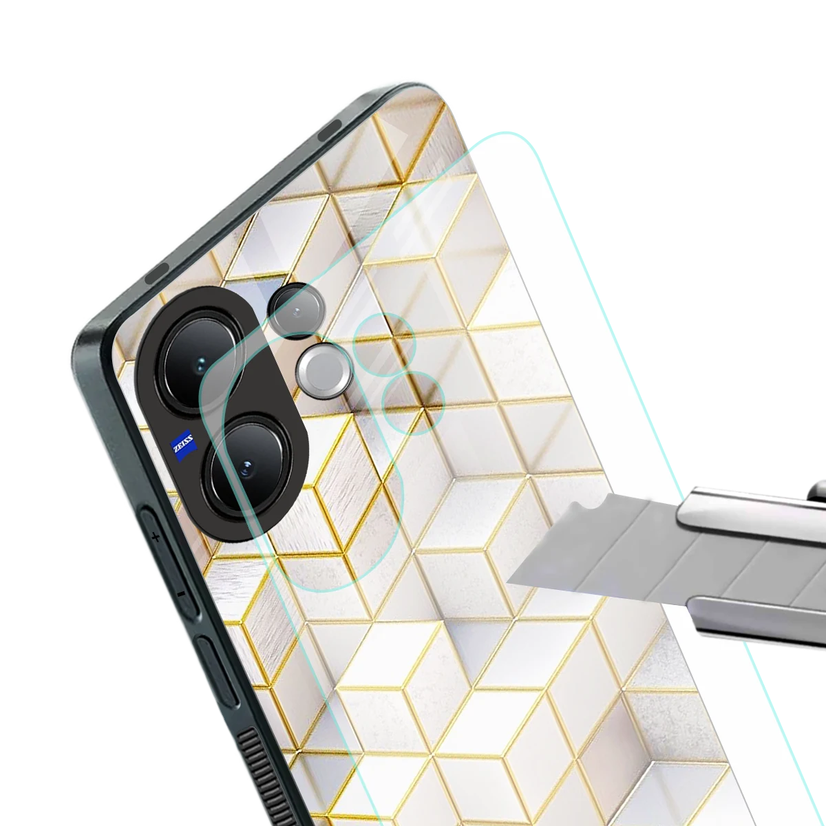 Golden Geometry stylish phone case for vivo v60 | glossy glass and slim fit