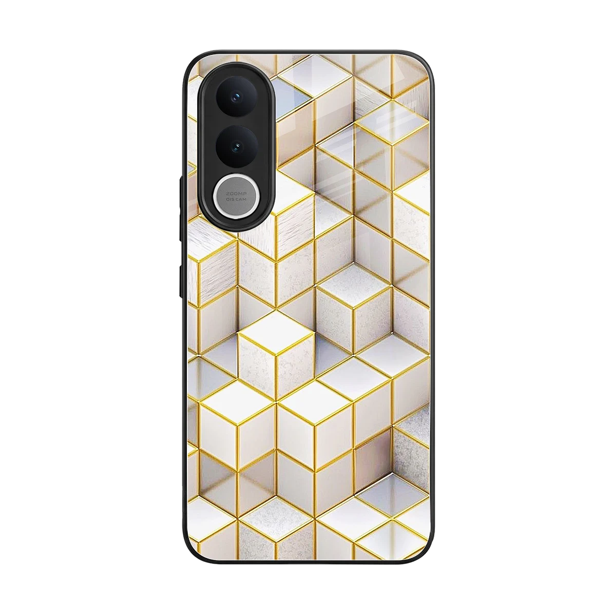 Golden Geometry back phone cover | glass case for vivo v70 fe