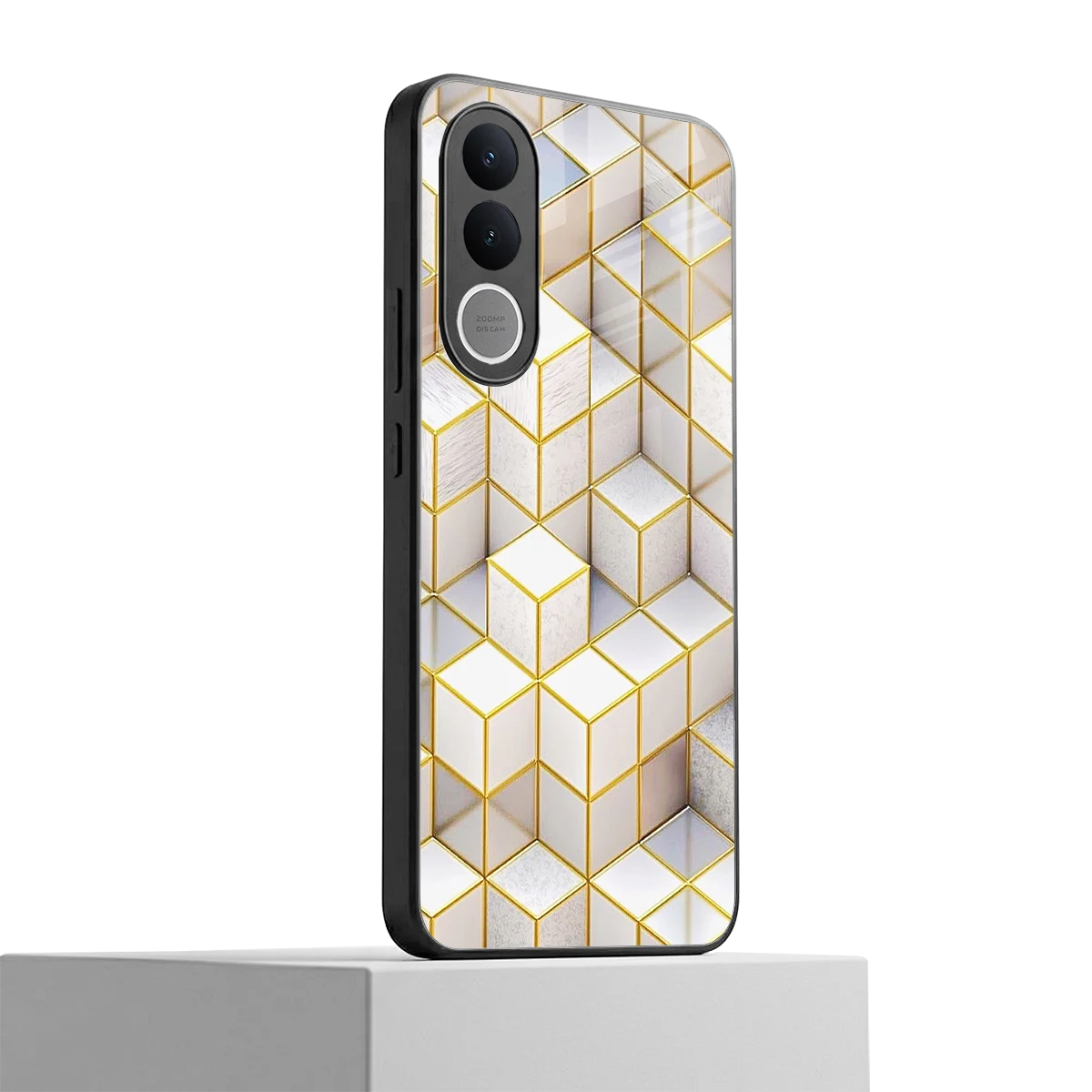 Golden Geometry vivo v70 fe mobile cover | shockproof glass phone case