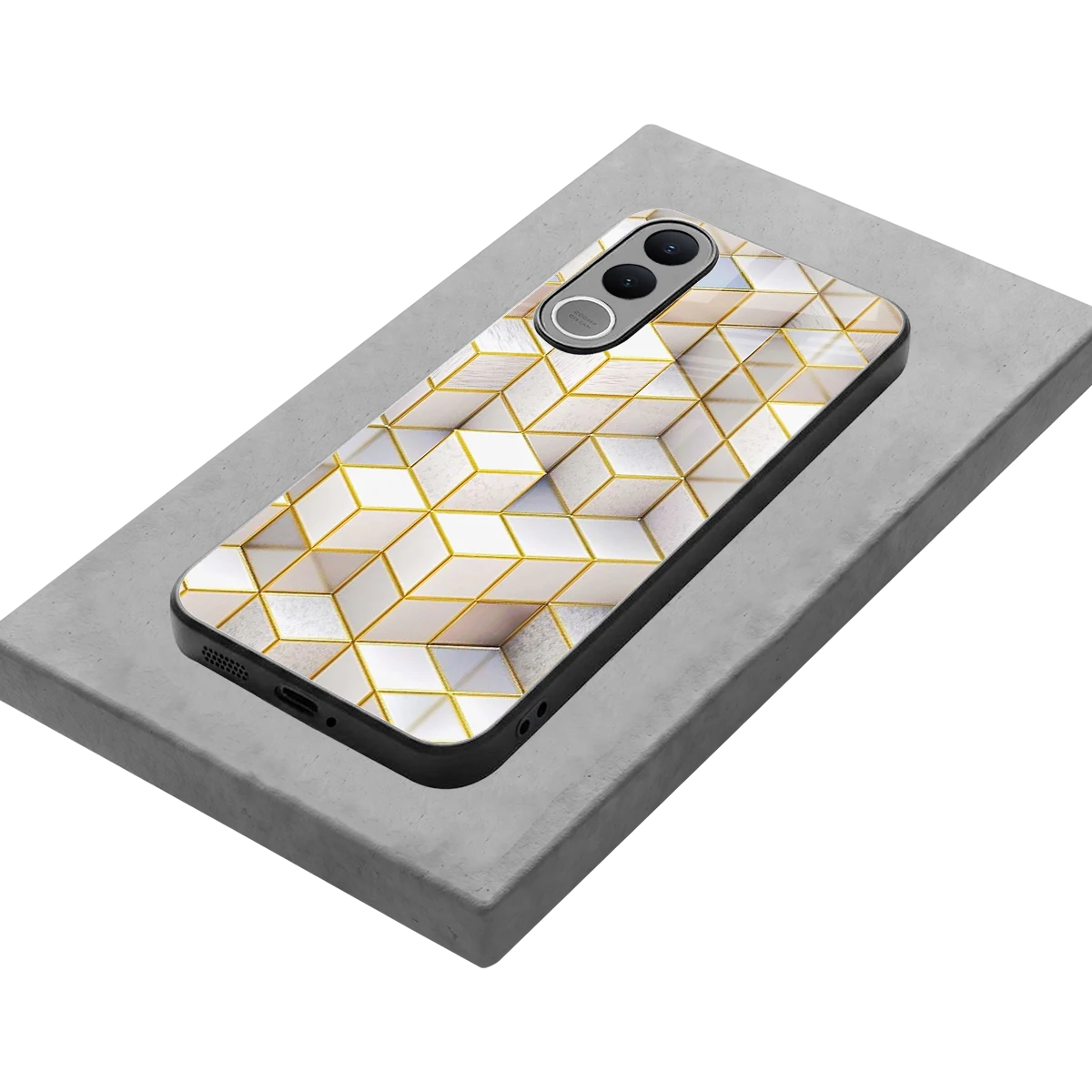 Golden Geometry stylish phone case for vivo v70 fe | glossy glass and slim fit