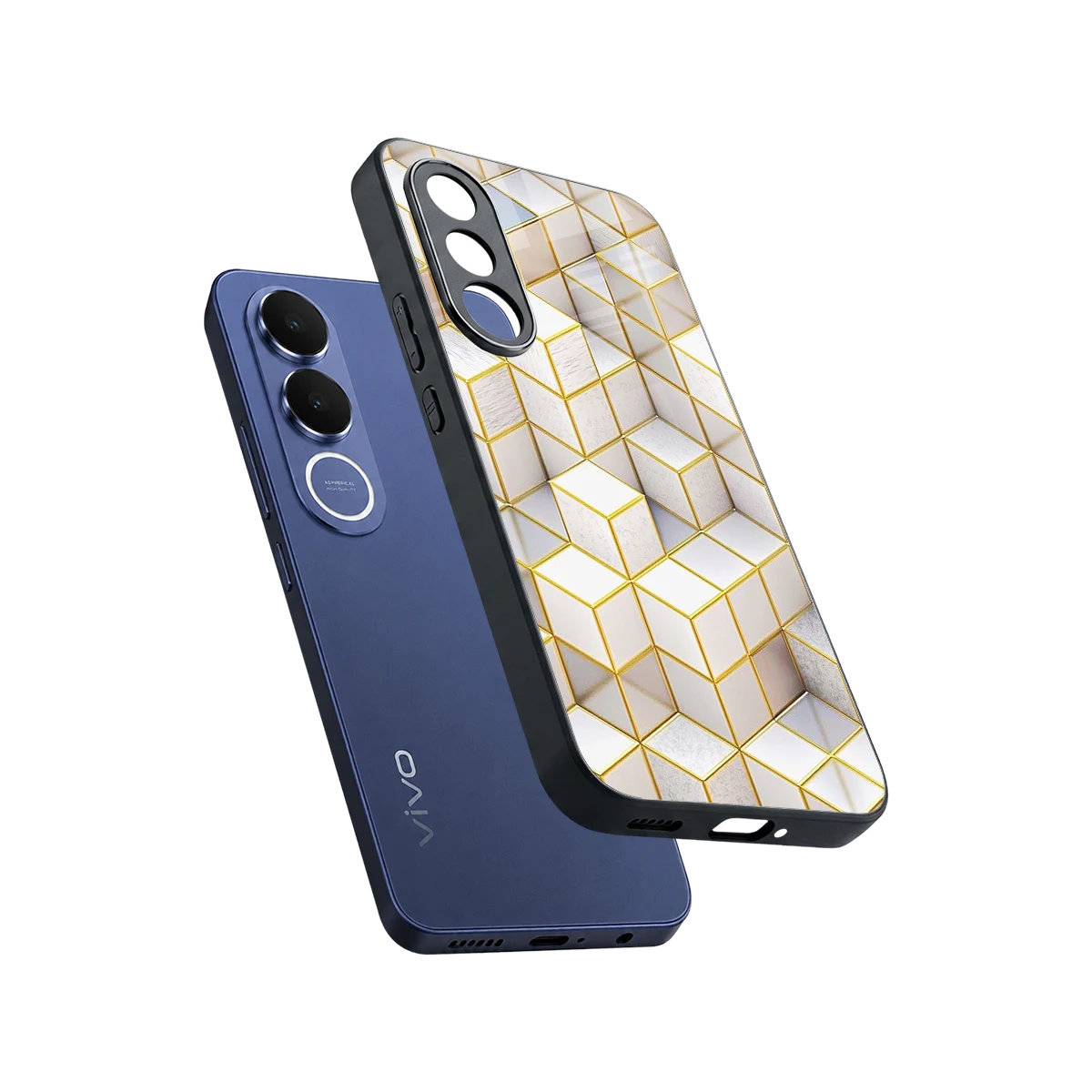 Golden Geometry sleek vivo v70 fe cover with tempered glass back and TPU edges